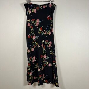 Revolve KITRI Black Floral Long Maxi Skirt Size L/XL Side Zip Boho 90s Y2K